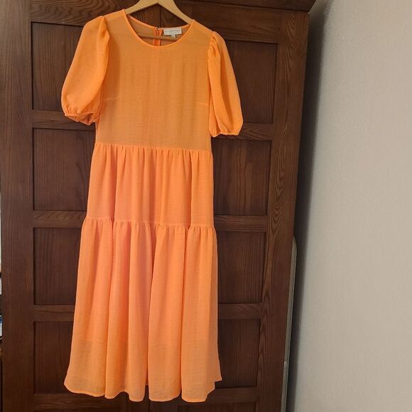 Never Fully Dressed Abigail Dress Neon Orange Chiffon Size 10 - Picture 3 of 12